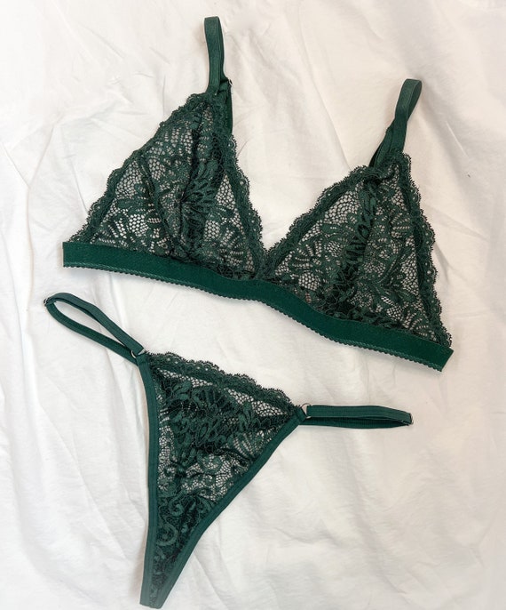 Handmade Emerald Green Classic Lace Lingerie Set. Christmas