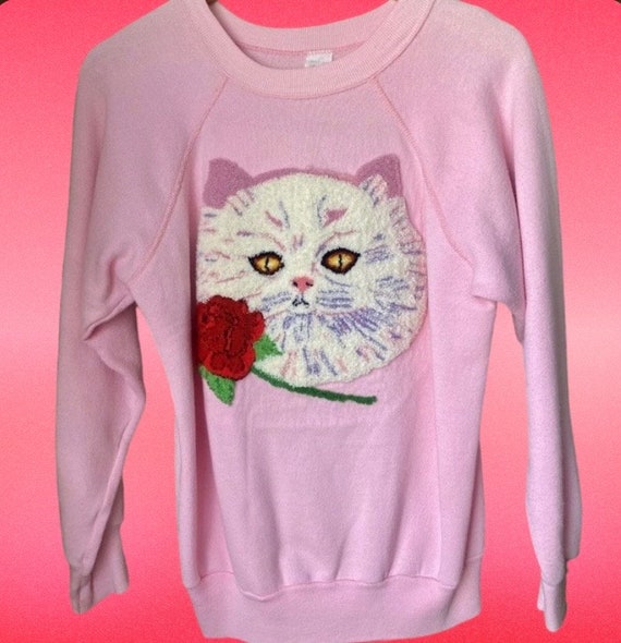 Vintage Pink Kawaii Cat Sweatshirt Size M
