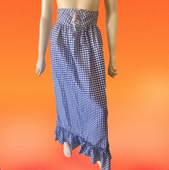 Vintage 1960s 70s Blue And White Gingham Maxi Ski… - image 1