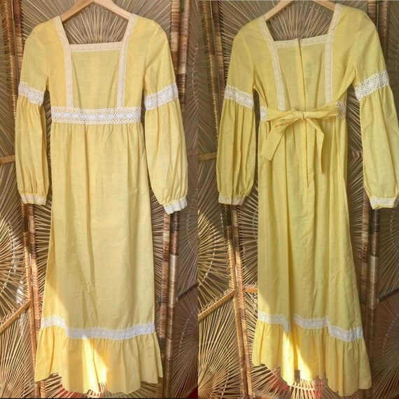 Vintage 1970s Yellow Swiss Dot Prairie Maxi Dress - image 4