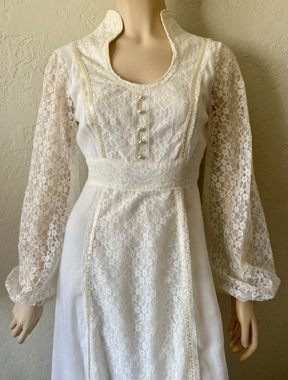 Vintage 1970s White Lace Boho Dress Prairie Bridal - image 7