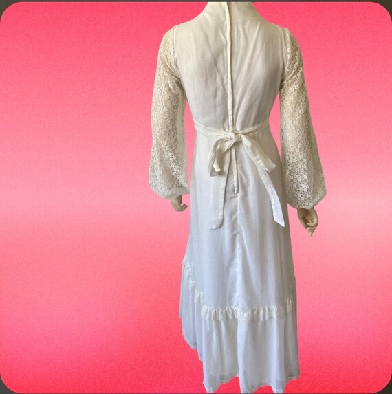 Vintage 1970s White Lace Boho Dress Prairie Bridal - image 4