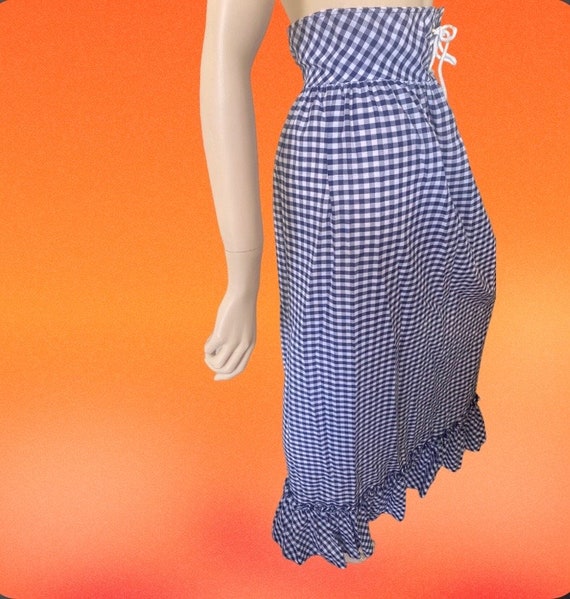 Vintage 1960s 70s Blue And White Gingham Maxi Ski… - image 2