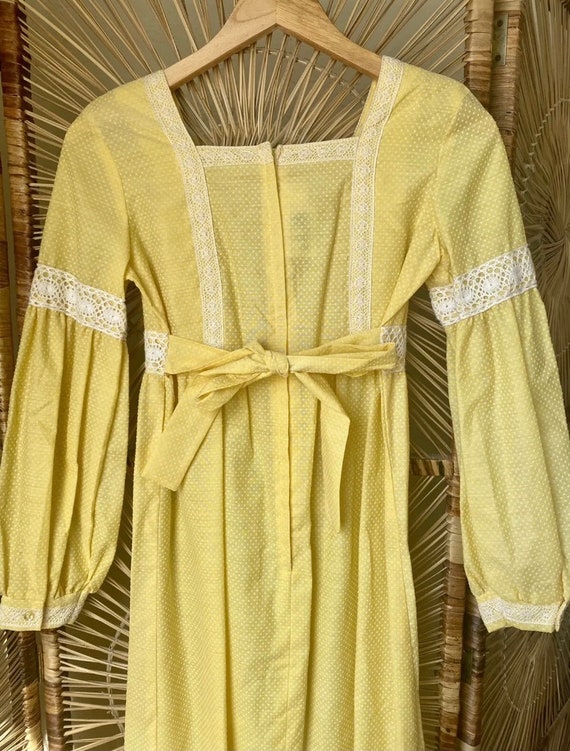 Vintage 1970s Yellow Swiss Dot Prairie Maxi Dress - image 10