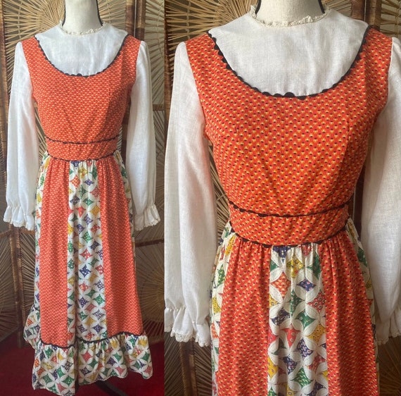 The Sweet Cicely ~ stunning rare arts and crafts print 1970s fine cotton prairie maxi dress dream by Anna Shine