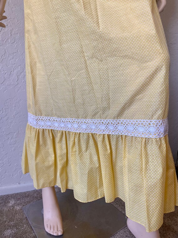 Vintage 1970s Yellow Swiss Dot Prairie Maxi Dress - image 6