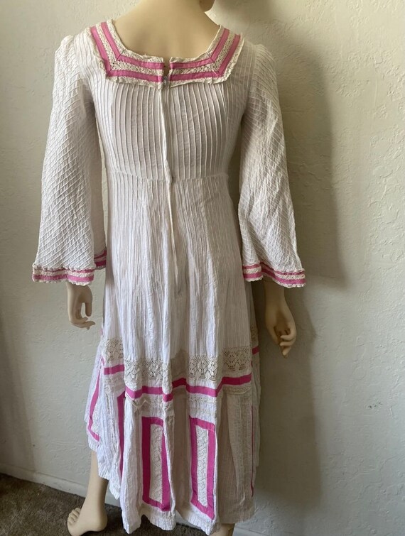 Vintage 1970s Ivory Pintuck Mexican Wedding Dress wit… - Gem