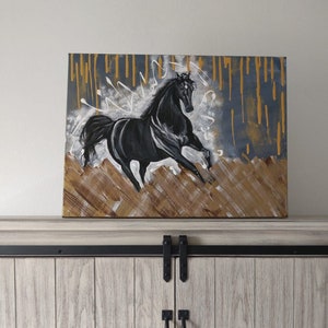 Horse Painting - Horse Original Canvas - black stallion - running abstract horse