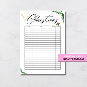 Druckbare Weihnachtsgeschenkliste, Weihnachtsgeschenk-Tracker, Weihnachtsorganisator