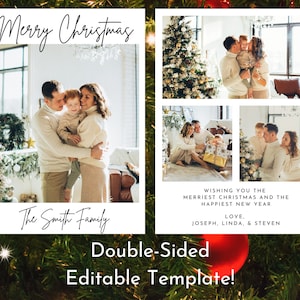 Editable Double Sided Photo Christmas Card Template | Minimalist Modern Holiday Card Template | Printable Template | Digital Download