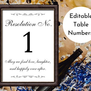 Bearbeitbare NYE Tischnummern | Silvester Hochzeit druckbare Auflösung Tischnummern | Ring in der Neujahrsparty | Digitaler Download