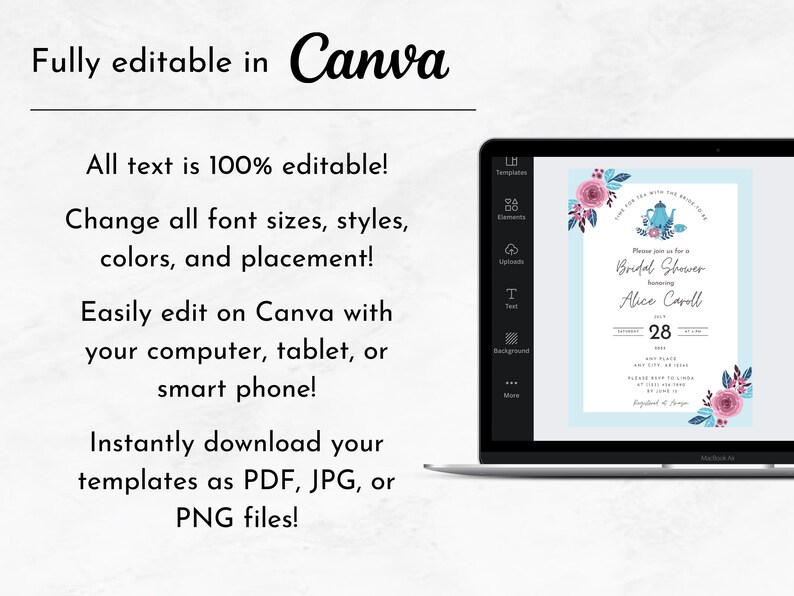 Tea Party Bridal Shower Invitation + Recipe Card (digital Download) - Etsy