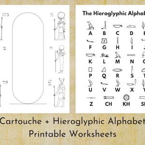 Planilha para impressão em cartela do alfabeto hieroglífico egípcio antigo | Planilha de atividades escolares de história antiga | Download digital
