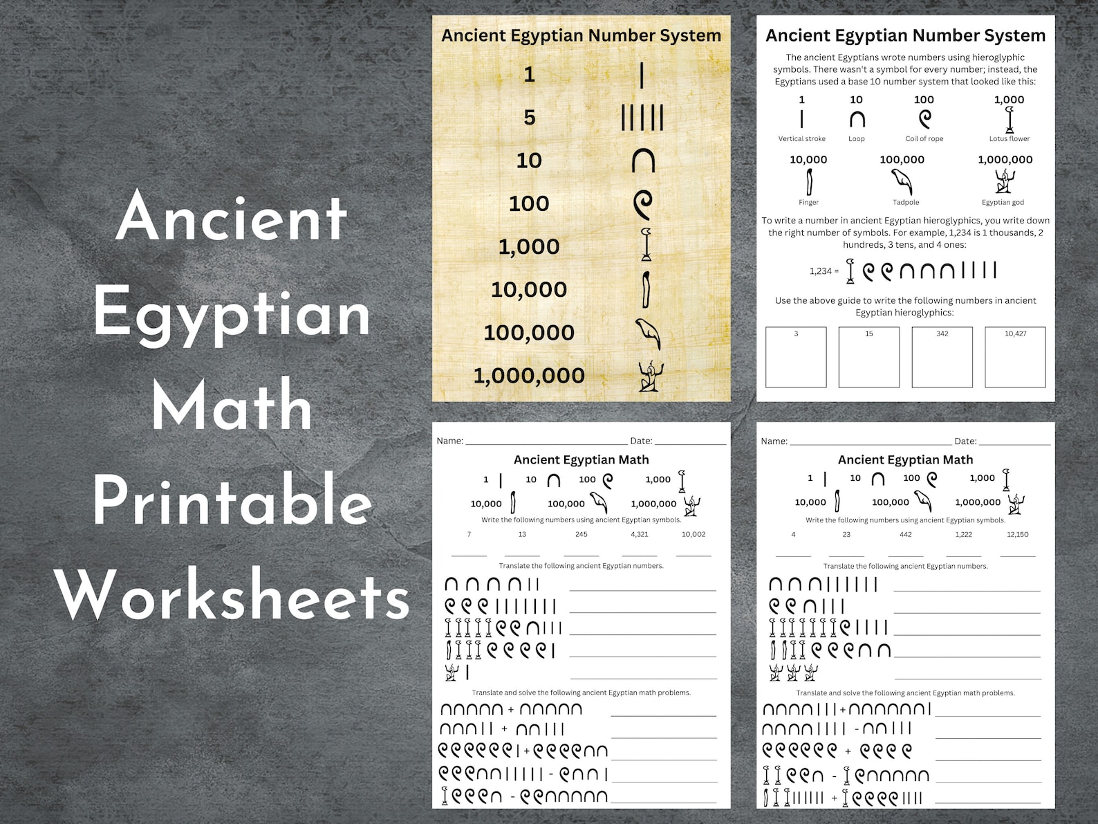 Ancient Egyptian Math Printable Worksheet | Kids Ancient Egypt School ...