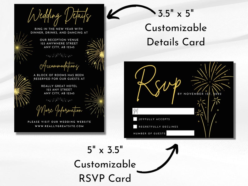 Editable New Years Eve Wedding Invitation | Gold Fireworks | Ring in ...