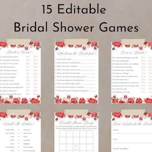 Bearbeitbare Rote Rose Brautparty Spiele | 15 Spiele + Rezeptkarte | Die Schöne und das Biest Brautparty Druckbare Vorlage | Digitaler Download