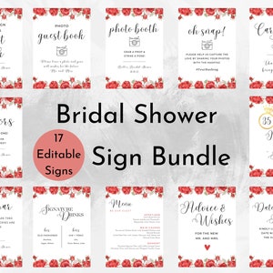 Bearbeitbare Schöne und das Biest Brautparty Zeichen Bundle, rote Rose Brautparty Zeichen Vorlage, DIY Hochzeit Tischdekoration, digitaler Download