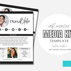1 Page Media Kit Template Canva | Influencer Sheet | Instagram Media Kit | Social Media Kit | Blogger Templates | Black and White Kit