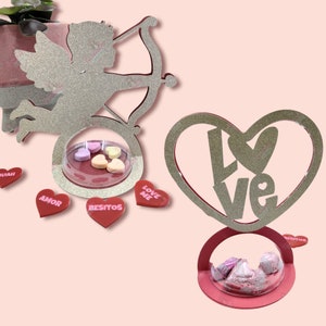 Corazón de San Valentín Amor/ Cupido Conjunto de dos porta caramelos/Cúpula Digital Cricut SVG-Silhouette Studio
