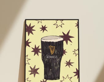 Lámina artística de Guinness: diseño de estrella irlandesa, póster de alto brillo