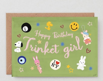 Tarjeta de cumpleaños Trinket Girl – Diseño dibujado a mano