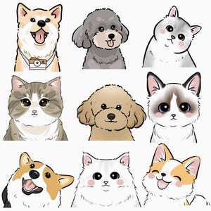 Custom Pet Portrait Hand-drawn Custom Pet Q-version Animal Cartoon Portraits, Cat and Dog Photo-to-Cartoon Illustration Design Birthday Gift