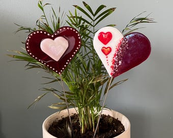 Estaca de vidrio fundido con forma de corazón para plantas, decoración para el hogar y el jardín, decoración con plantas de interior, arte en vidrio, decoración de soportes para plantas, regalo de inauguración de la casa, regalo para mamá, 1458