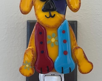 Patchwork Puppy Night Light, Fused Glass Night Light, Fused Glass Puppy, House Warming Gift, Dog Night Light, Dog Mom Gift, 1393