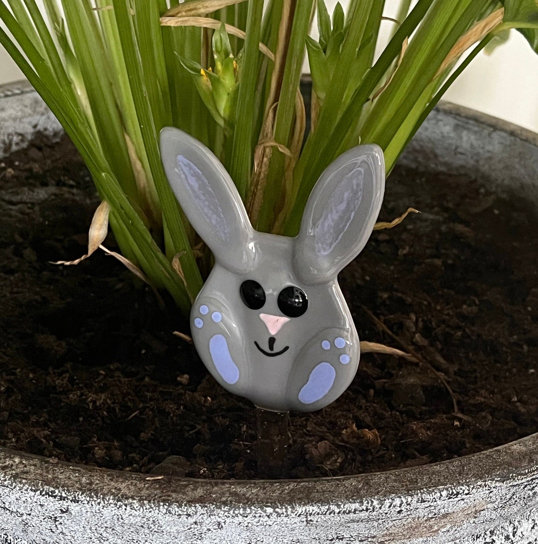 Bunny Rabbit Plant Stake, Easter Bunny, Fused Glass Plant Stake, Flower ...