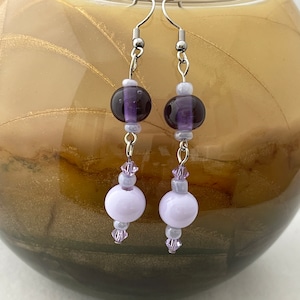 Purple Lampwork Bead Earrings, Glass Bead Earrings, Dangle Earrings, Purple Earrings, Pink Earrings, 127