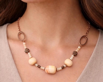 Orange Cream Lampwork Bead Necklace, Copper Chain, Mother's Day Gift, Gift for Her, Statement Jewelry, Chunky Jewelry, Unique Jewelry, 510