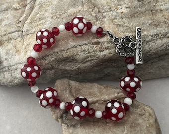 Red Lampwork Glass Bead Bracelet, Red Beaded Bracelet, Red Bracelet, Glass Bead Bracelet, Chunky Bracelet, Handmade Bracelet, 1368