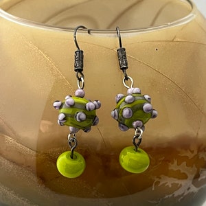 Green and Purple Lampwork Bead Earrings, Handmade Beads, Glass Beads, Lampwork Earrings, Purple Earrings, Green Earrings, Handmade, 74