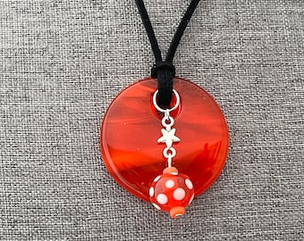 Orange Pendant, Fused Glass Pendant,Handmade Bead Charm, Round Pendant, Chunky Pendant, Handmade Pendant, Orange Round Pendant, 1195