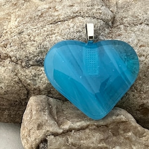 Blue Pendant, Fused Glass Heart, Gift for Teacher, Blue Heart Pendant, Blue Necklace, Fused Glass Jewelry, Handmade Gift, 936