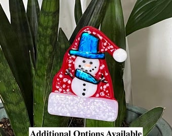 Weihnachten Schneemann Pflanzenstecker aus geschmolzenem Glas, Urlaub Dekor, Weihnachtsdeko, Wohnkultur, Winterdeko, Pflanzen, Handgemacht, Blumen, 1441