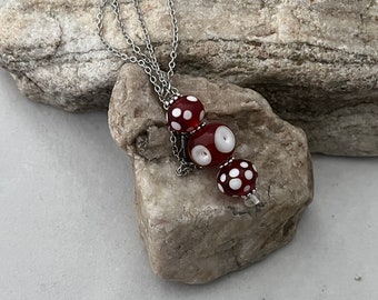 Red Lampwork Bead Necklace, Lampwork Beads, Lampwork Jewelry, Lampwork Pendant, Red Necklace, Red Beads, Red Pendant, 704