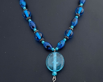 Blue Necklace, Lampwork Bead Necklace, Handmade Beads, Lampwork Jewelry, Lampwork Necklace, Beaded Necklace, Handmade Gift, 109