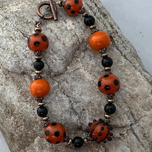 Orange Beaded Bracelet, Orange Lampwork Bead Bracelet, Handmade Bead Bracelet,  Lampwork Glass Beads, Handmade Beads, 1131