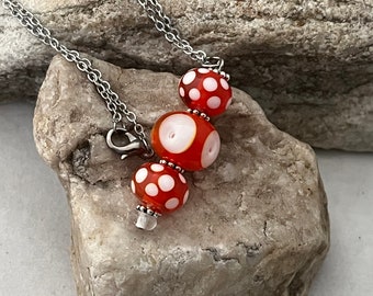 Orange Lampwork Bead Necklace, Lampwork Beads, Lampwork Jewelry, Lampwork Pendant, Orange Necklace, Orange Beads, Orange Pendant, 702