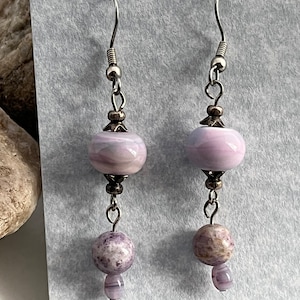 Pink Lampwork Bead Earrings, Purple Earrings, Glass Beads, Handmade Beads, Lampwork Beads, Lampwork Jewelry, Pink Beads, Purple Beads, 128