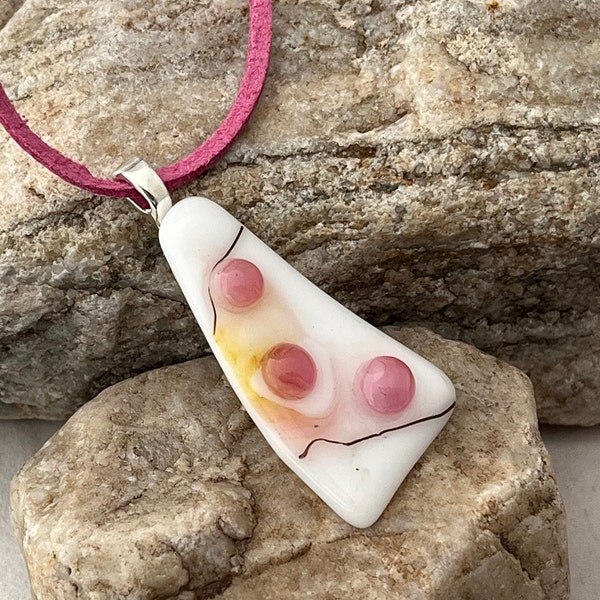 Pink Dot Pendant, Fused Glass Pendant, Fused Glass Necklace, Pink Necklace, Gift for Mom, Gift Ideas, Handmade Gift, 1220