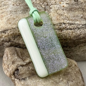 Green Fused Glass Pendant, Handmade Pendant, Green Necklace, Fused Glass Necklace, Green Pendant, Dichroic Pendant, Chunky Pendant, 343