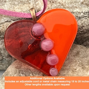 Orange Heart Pendant, Glass Heart Pendant, Fused Glass Pendant, Fused Glass Heart, Handmade Gift, Wearable Art, Choker Pendant, 1335