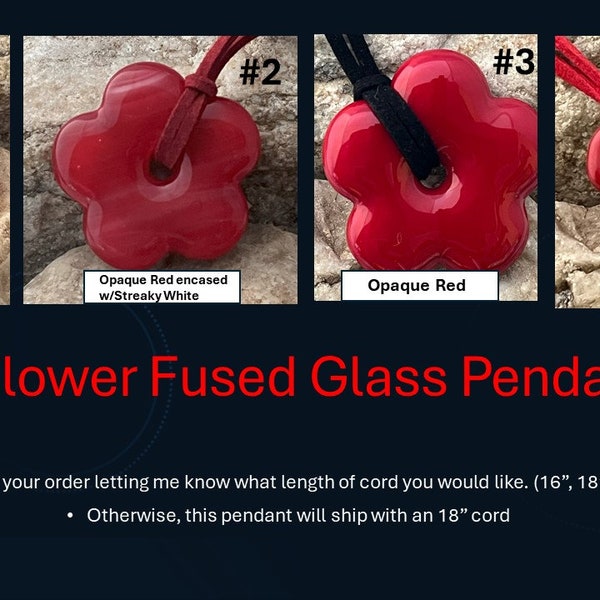 Red Flower Pendant, Red Flower Necklace, Red Necklace, Red Pendant, Fused Glass Pendant, Fused Glass Flower, Handmade Gift, 714