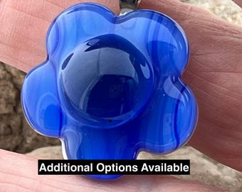 Blue Fused Glass Flower Pendant, Handmade Charm, Gift for Mom, Gift for Daughter, Gift for Her, Flower Girl Gift, Gift for Sister, 1022