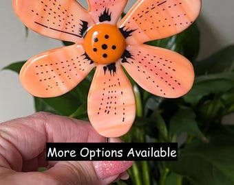 Large Fused Glass Orange Flower Plant Stake, Garden Decor, Home Decor, Gift for Her, Gift for Mom, Garden Gift, Housewarming Gift, 1367
