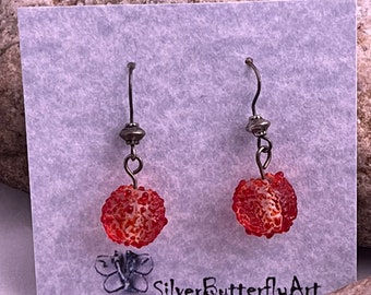 Red Lampwork Christmas Earrings, Lampwork Beads, Handmade Beads, Glass Beads, Christmas Beads, Christmas Earrings, Red Earrings, Crystal Red