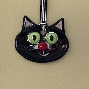 Adorno de Halloween, adorno de gato negro, gato de vidrio fundido, decoración de Halloween, regalo para maestro, decoración de gato negro, regalo hecho a mano, 978