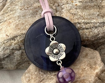 Purple Fused Glass Pendant,  Handmade Pendant, Round Pendant, Chunky Pendant, Gift for her, Gift for Mom, Purple Round Pendant, 1196